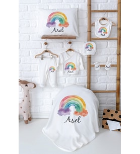 Pia Baby Premium İsimli %100 Pamuk Yenidoğan Kız Bebek Hediyelik Set 5016-02 (Ekru)