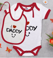 BK Kids İ Love Daddy Tasarımlı Kırmızı Bebek Body Zıbın ve Mama Önlüğü Hediye Seti-1