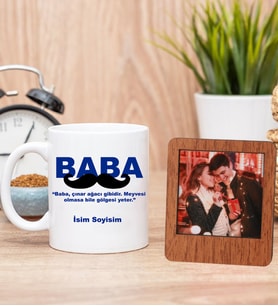 Kişiye Özel Baba Tasarımlı Beyaz Kupa Ve Çerçeve