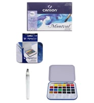 Daler Rowney Aquafine 24'lü Tablet Suluboya Canson Suluboya Defteri 18x25cm 300gr Fırça Uçlu Kalem