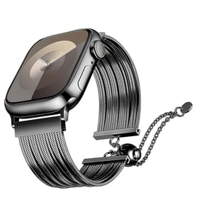 Apple Watch 10/11 42mm-38/40/41mm Kordon Metal İnce Detaylı Band 137 2/3/4/5/6/s (Siyah)