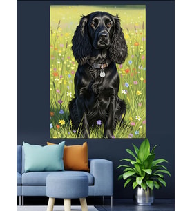 Çiçekli Tarlada Dachshund Köpek Dekoratif Kanvas - Mdf Ahşap Tablo
