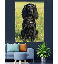 Çiçekli Tarlada Dachshund Köpek Dekoratif Kanvas - Mdf Ahşap Tablo