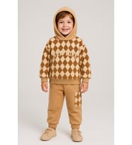 Erkek  Çocuk 2’li Takım – Kapüşonlu Peluş Sweatshirt & Cepli Eşofman Altı (1-4 Yaş) 10721KA (Kahverengi)