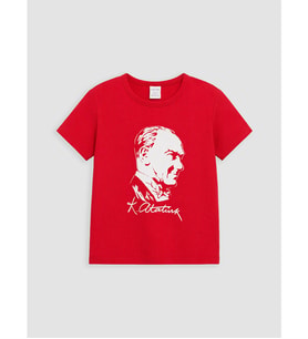 LCW Kids Kırmızı Atatürk Baskılı Kız Çocuk Tişört