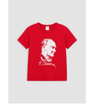 LCW Kids Kırmızı Atatürk Baskılı Kız Çocuk Tişört