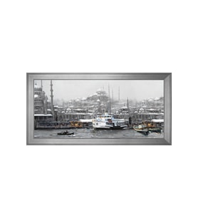İstanbul Boğaz Vapuru Motifli Kanvas Tablo 80 x 110 cm Silver Çerçeve