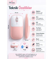 Şarjlı Kablosuz Pembe Mouse Bluetooth + 2.4G Çift Modlu Type-C Şarjlı Sessiz Tuşlu Ergonomik Optik 1200/1600 DPI Taşınabilir Mouse