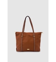 Velie Paraşüt Kumaş Şeritli Shopper Çanta Taba
