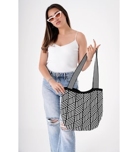 Chuba Kadın Etnik Bohem Triko Örgü Shopper Askılı Gündelik El & Omuz Çantası CHAX811 Siyah