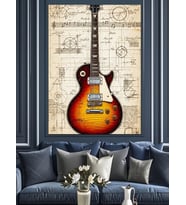 Elektro Gitar Teknik Şema Dekoratif Kanvas - Mdf Ahşap Tablo