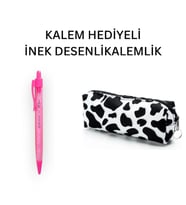 İnek Desen Kalemlik - Okul Kalemliği-Makyaj Çantası ve Hediye Pembe Uçlu Kalem