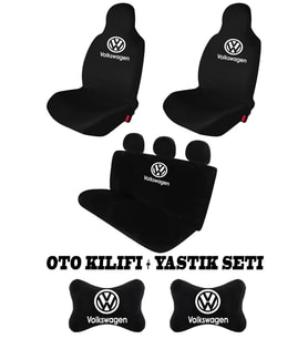 Volkswagen Uyumlu Oto Koltuk Kılıfı Takım + Volkswagen Oto Boyun Yastığı 2'li Set
