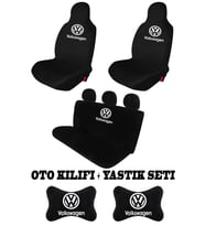Volkswagen Uyumlu Oto Koltuk Kılıfı Takım + Volkswagen Oto Boyun Yastığı 2'li Set