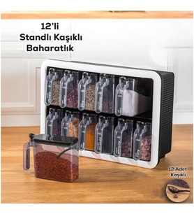 12'li Standlı Kaşıklı Baharatlık Seti