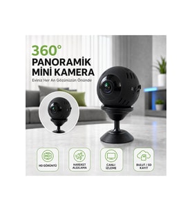 360° Panoramik HD Mini Güvenlik Kamerası – Hareket Algılama, Canlı İzleme ve SD Kart Desteği