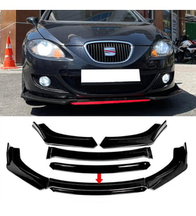Seat Leon Mk2 Siyah Renkli Şeritli Dilli Ön Lip 4 Prç Parlak Siyah ABS