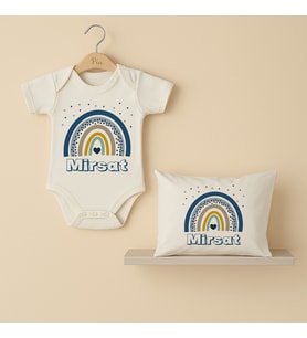 Pia Baby Premium %100 Pamuk İsme Özel Organik Baskılı Çıtçıtlı Bebek Body Ve Yastık Kılıfı 5091-19 (Ekru)