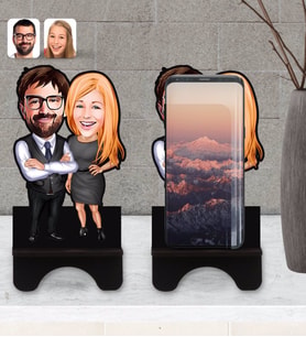 BK Gift Kişiye Özel Sevgililer Karikatürlü Ahşap Biblo Telefon Standı-100