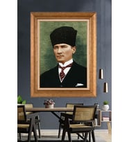 Altın Varaklı Çerçeveli Paspartulu Atatürk Tablo nh51 (Gold)