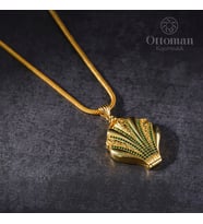 Midye Taşlı Kapaklı Gümüş Kadın Kolye