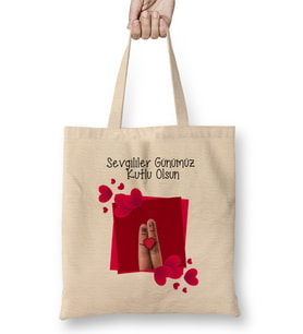Sevgililer Günü Sevgiliye Hediye 079 Bez Çanta Uzun Saplı