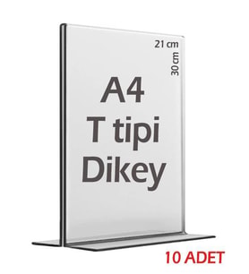 A4 T-Tipi Dikey Şeffaf   Föylük Menü Broşür Etiket Fotoğraflık Albüm Stand Sehpa (10 Adet) (Krem)