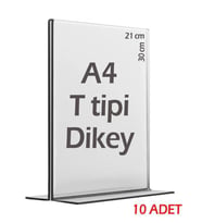 A4 T-Tipi Dikey Şeffaf   Föylük Menü Broşür Etiket Fotoğraflık Albüm Stand Sehpa (10 Adet) (Krem)