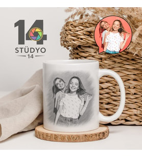 Stüdyo 14 Kişiye Özel Karakalem Tasarım Kupa -Mug ( Sevgiliye -Arkadaşa Hediye)