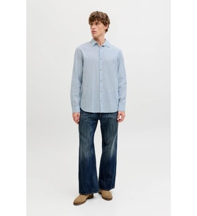 Jack & Jones JJESUMMER Linen Blend Erkek Keten Karışımlı Uzun Kollu Gömlek Yazlık (Mavi)