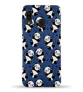 Samsung Galaxy A30 Uyumlu Lansman Kılıf Panda Tasarımlı İçi Kadife Kapak-Lacivert (Şeffaf)