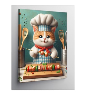 Kanvas Tablo Şiş Kebap Yapan Sevimli Kedi 70 X 100 Cnvsdkey-126046-70-100