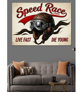 "Speed Race" Retro Araba Dekoratif Kanvas - Mdf Ahşap Tablo