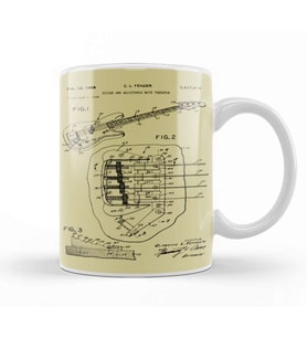 Fender Guitar Patent Kupa Bardak Porselen