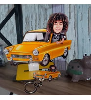 Kişiye Özel Arabalı Trabant karikatür Ahşap Biblo Anahtarlık hediyeli