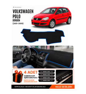 e-biz VOLKSWAGEN POLO DÜRBÜN (2001-2009) Uyumlu Torpido Örtüsü, Torpido Kılıfı - Siyah-Mavi - VW020