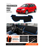 e-biz VOLKSWAGEN POLO DÜRBÜN (2001-2009) Uyumlu Torpido Örtüsü, Torpido Kılıfı - Siyah-Mavi - VW020