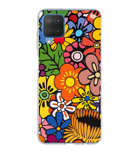 PrintiFy Samsung Galaxy M12 ile Uyumlu 1mm Slim Fit Retro Colors 2 Baskılı Şeffaf  Kılıf