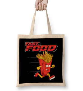 Cute & Funny Fast Food Running French Fries Punny Bez Çanta Uzun Saplı