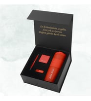 KİŞİYE ÖZEL İSİM BASKILI VİP  HEDİYE SETİ (TERMOS-AYNA-32GB USB-METAL TÜKENMEZ KALEM)