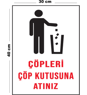 Metal Çöpleri Çöp Kutusuna Atınız 30 cm x 40 cm A3 Büyüklüğünde Uyarı Levhası Yönlendirme Tabelası