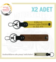 Motorsiklet Tutkunlarına, İsim Plaka ve B Rh (+) Kan Grubu Yazılı x2 Anahtarlık Set, Kahve-Sarı-SK