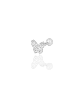 Gümüş rodyumlu zirkon taşlı kelebek modeli Tragus helix Piercing küpe SGTL12198RODAJ