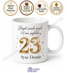 23 Yaş Doğum Günü Hediyesi Özel Baskılı Kupa Bardak Kutlama Hediye