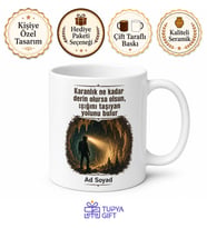 Yeraltı Kaşifine Kafa Lambası Mağara Araştırması Temalı Baskılı Porselen Kupa Bardak Hediye