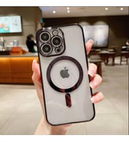 Iphone 14 Tam Uyumlu Köşeleri Renkli Şeffaf Kamera Korumalı Magsafe Luxury Kılıf (Siyah)