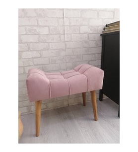 Pudra Rengi Puf Ahşap Ayak Çima Dikiş Modern Tasarım