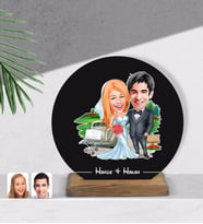 BK Gift Kişiye Özel Evleniyoruz Karikatürlü Yuvarlak Ahşap Biblo-1