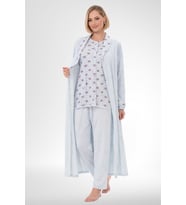 Mecit 6317 Mavi Kadın Büyük Beden Sabahlıklı Pijama Takımı