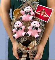 Kişiye Özel Fotoğraflı Ayıcık Buketi - Büyük Boy Pembe Ayıcıklar Buketi - Peluş Ayıcık Buketi (Model 1)